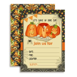 pumpkin carving halloween birthday party invitations, 20 5x7 fill in cards with twenty white envelopes by amandacreation