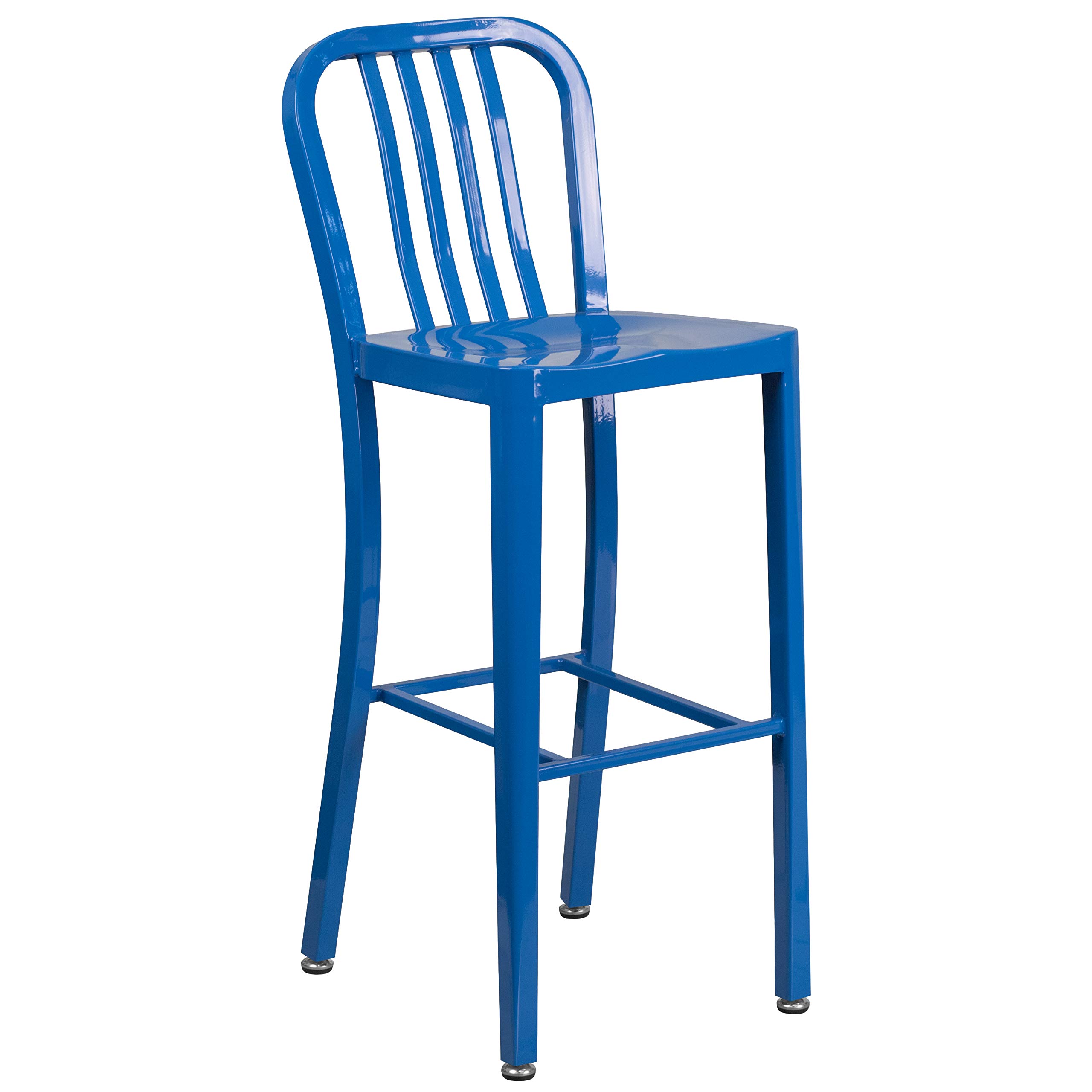 Flash Furniture Gael Commercial Grade 2 Pack 30" High Blue Metal Indoor-Outdoor Barstool with Vertical Slat Back