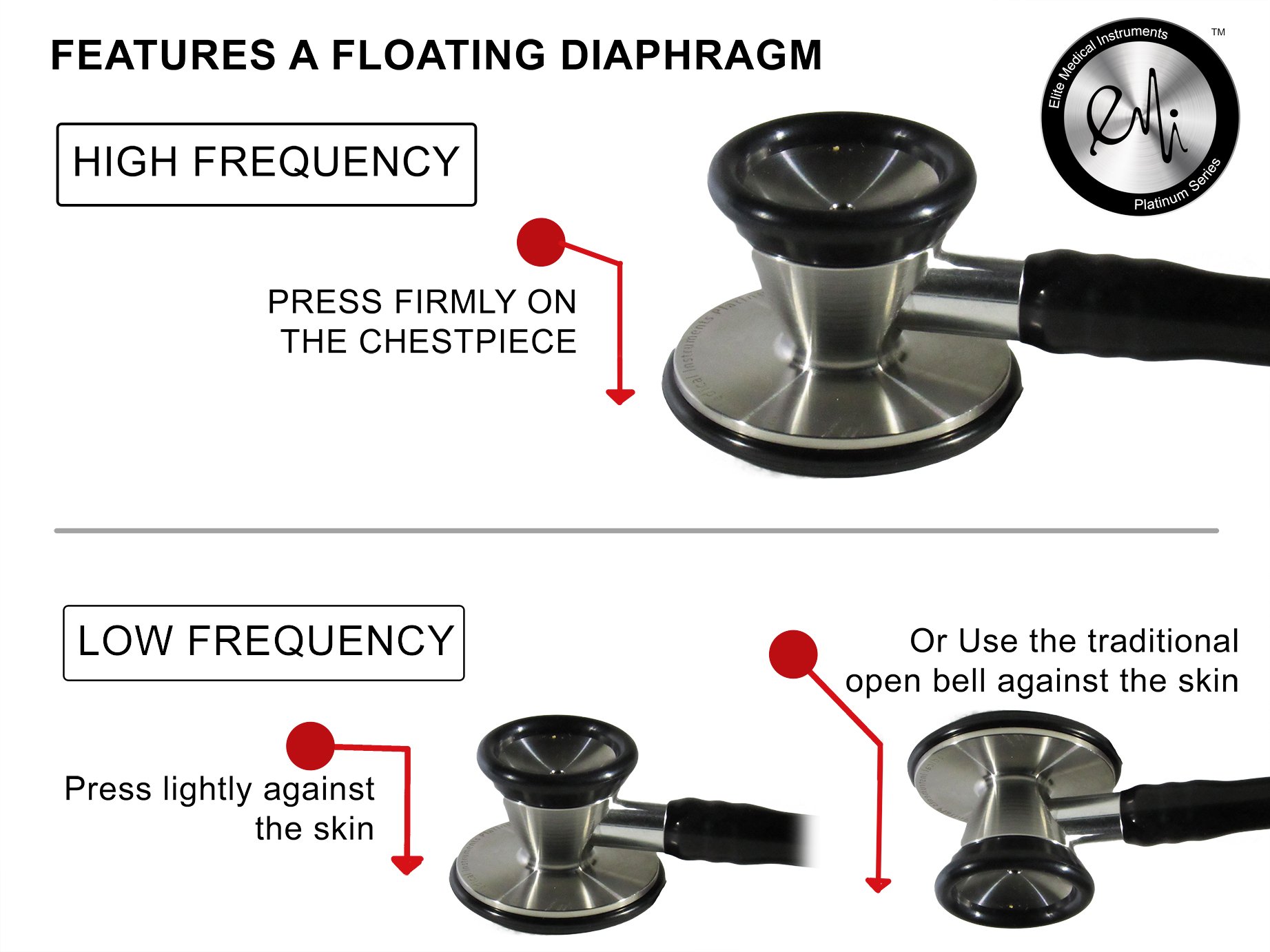 EMI Platinum Series Deluxe Black Cardiology Stethoscope with pressure sensitive Diaphragm ESC-333