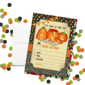 Pumpkin Carving Halloween Birthday Party Invitations, 20 5x7 Fill In Cards with Twenty White Envelopes by AmandaCreation