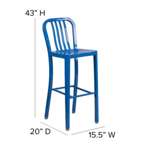 Flash Furniture Gael Commercial Grade 2 Pack 30" High Blue Metal Indoor-Outdoor Barstool with Vertical Slat Back