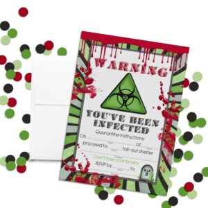 Zombie Infection Birthday Invitations, 20 5x7 Fill In Cards with Twenty White Envelopes by AmandaCreation