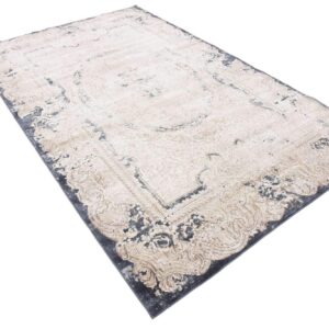 Unique Loom Chateau Collection Rustic, Vintage, Medallion, Textured, Distressed, Traditional Area Rug, 5 ft x 8 ft, Beige/Navy Blue