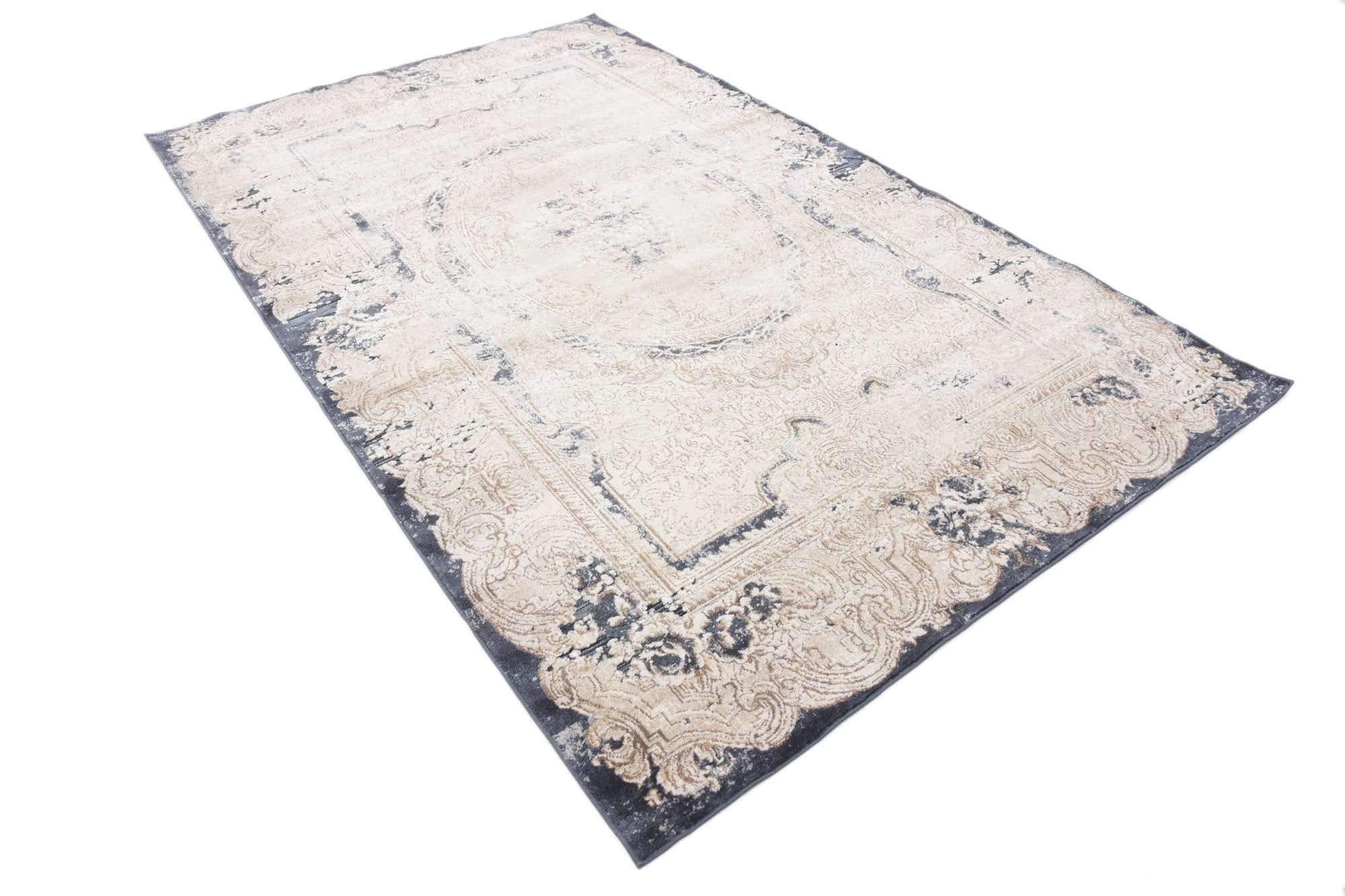 Unique Loom Chateau Collection Rustic, Vintage, Medallion, Textured, Distressed, Traditional Area Rug, 5 ft x 8 ft, Beige/Navy Blue