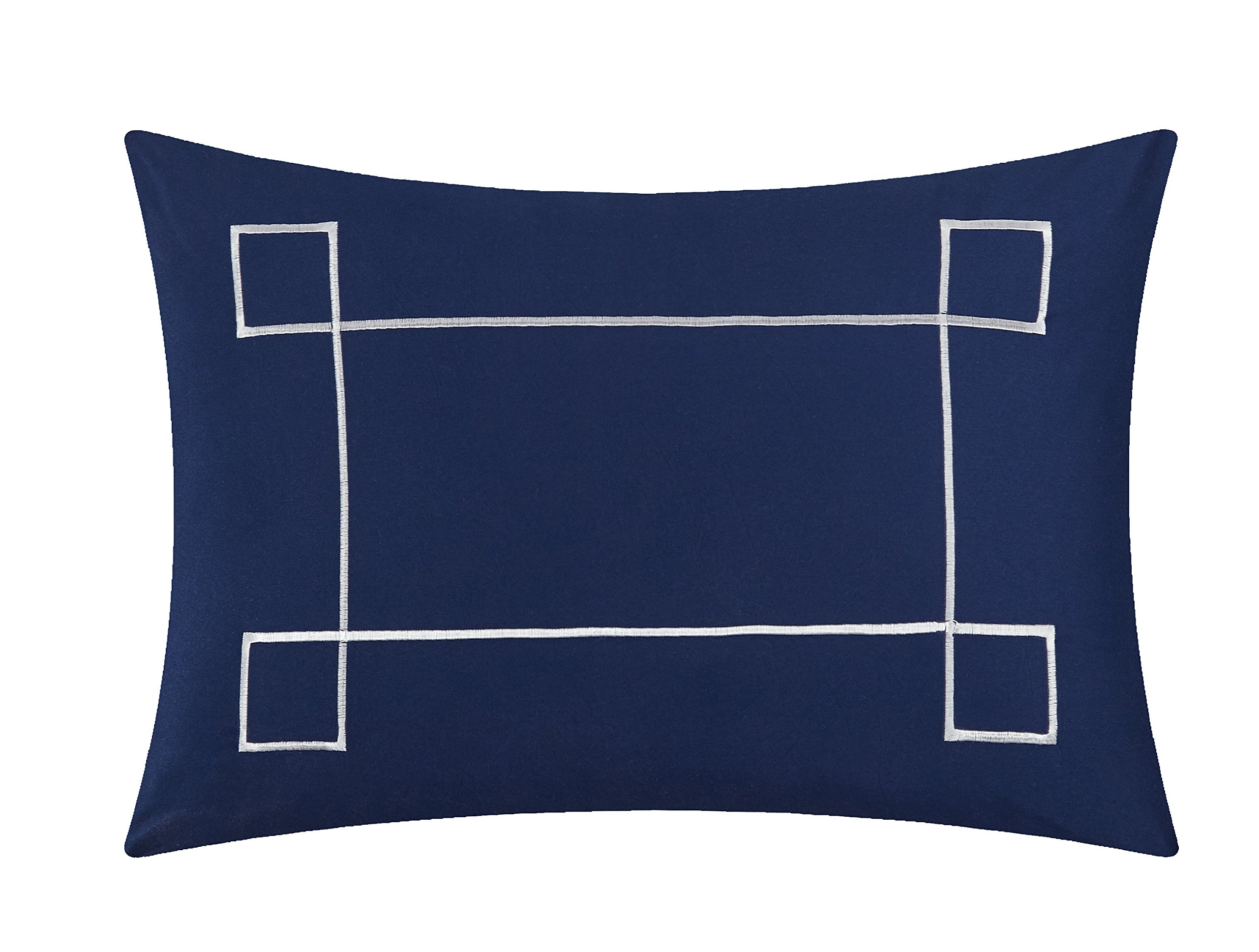 Chic Home 4 Piece Kendall Contemporary Greek Key Embroidered Reversible Queen Duvet Cover Set Navy Shams and Decorative Pillows Included