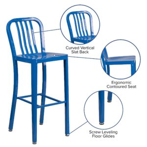 Flash Furniture Gael Commercial Grade 2 Pack 30" High Blue Metal Indoor-Outdoor Barstool with Vertical Slat Back