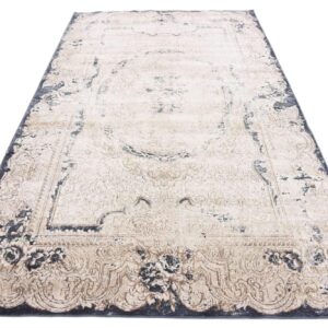 Unique Loom Chateau Collection Rustic, Vintage, Medallion, Textured, Distressed, Traditional Area Rug, 5 ft x 8 ft, Beige/Navy Blue