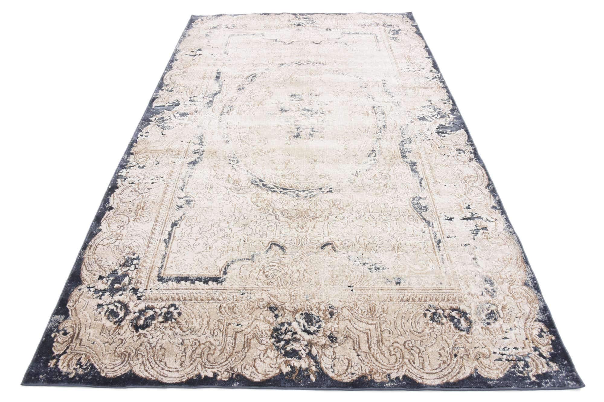 Unique Loom Chateau Collection Rustic, Vintage, Medallion, Textured, Distressed, Traditional Area Rug, 5 ft x 8 ft, Beige/Navy Blue