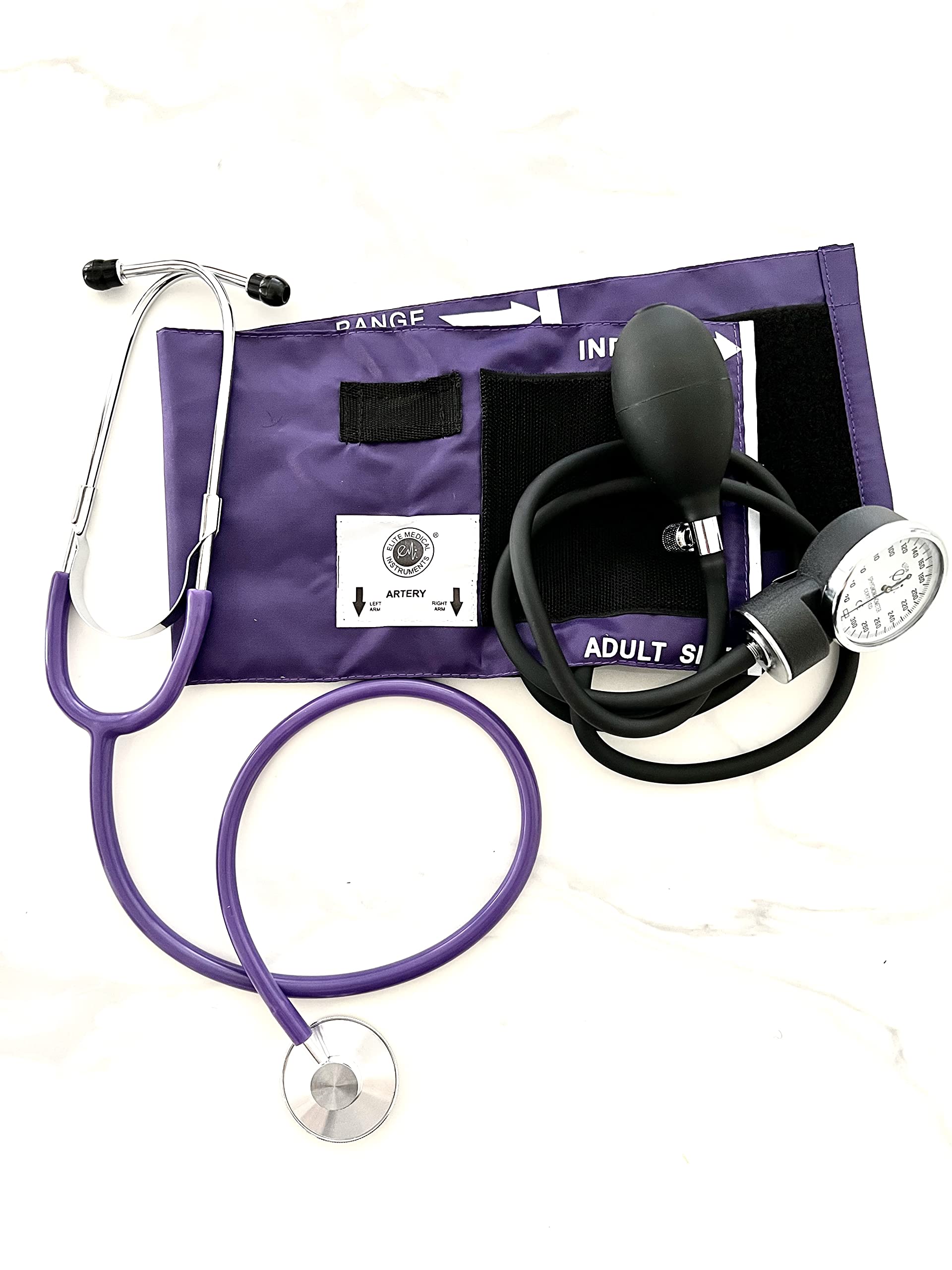 EMI # 300 Deluxe Aneroid Sphygmomanometer Blood Pressure Monitor Set with Adult Cuff and Carrying Case and Includes Basic Stethoscope (Purple)