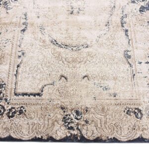 Unique Loom Chateau Collection Rustic, Vintage, Medallion, Textured, Distressed, Traditional Area Rug, 5 ft x 8 ft, Beige/Navy Blue