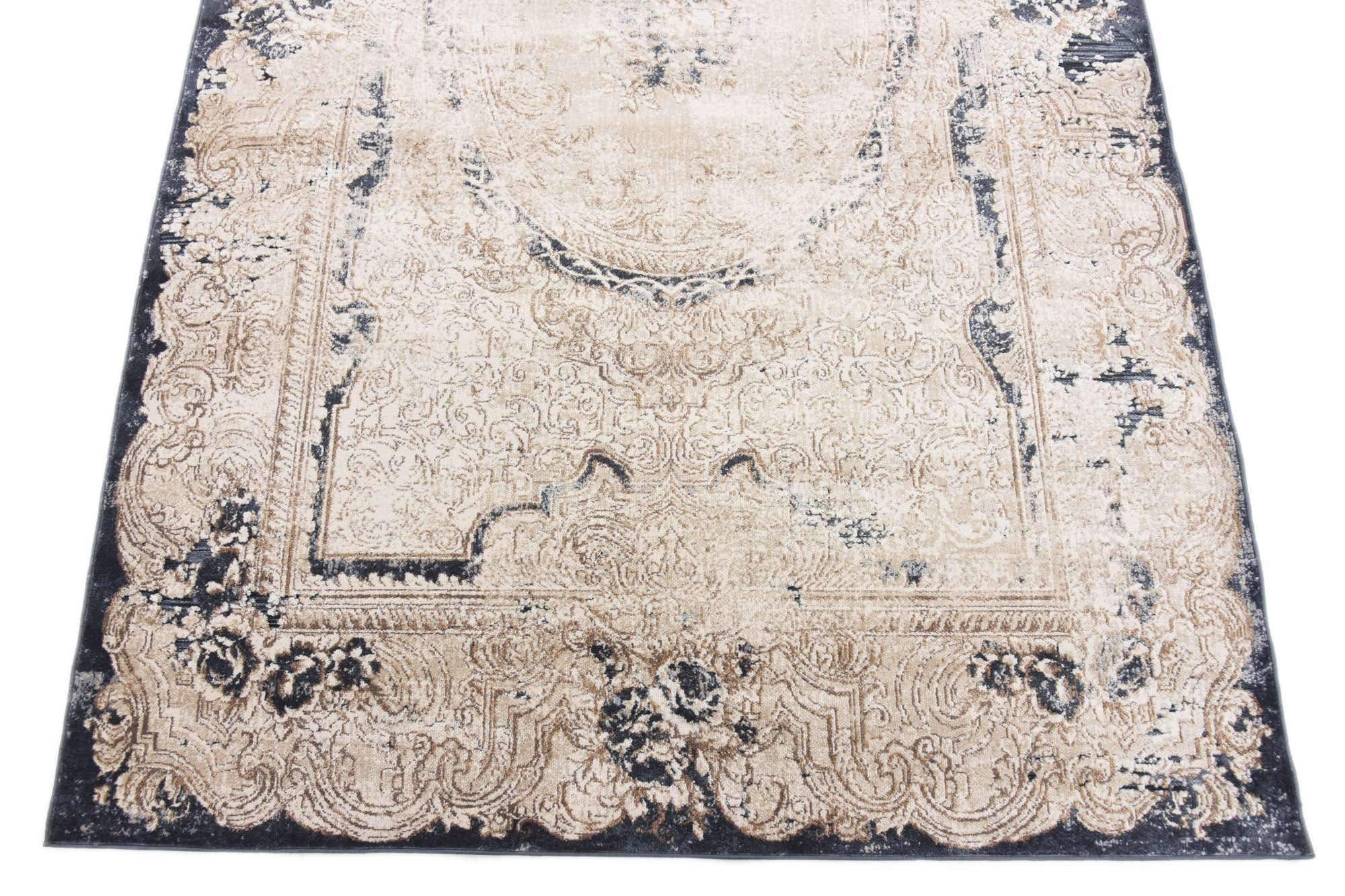 Unique Loom Chateau Collection Rustic, Vintage, Medallion, Textured, Distressed, Traditional Area Rug, 5 ft x 8 ft, Beige/Navy Blue