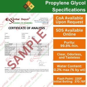 Propylene Glycol - USP - Kosher - Food Grade - USP - Kosher - 8 lb 9 oz net wt in a 1 Gallon Safety Sealed HDPE Container with resealable Cap