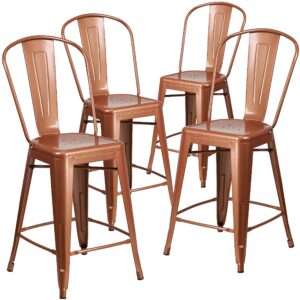 flash furniture blake commercial grade 4 pack 24" high copper metal indoor-outdoor counter height stool with back