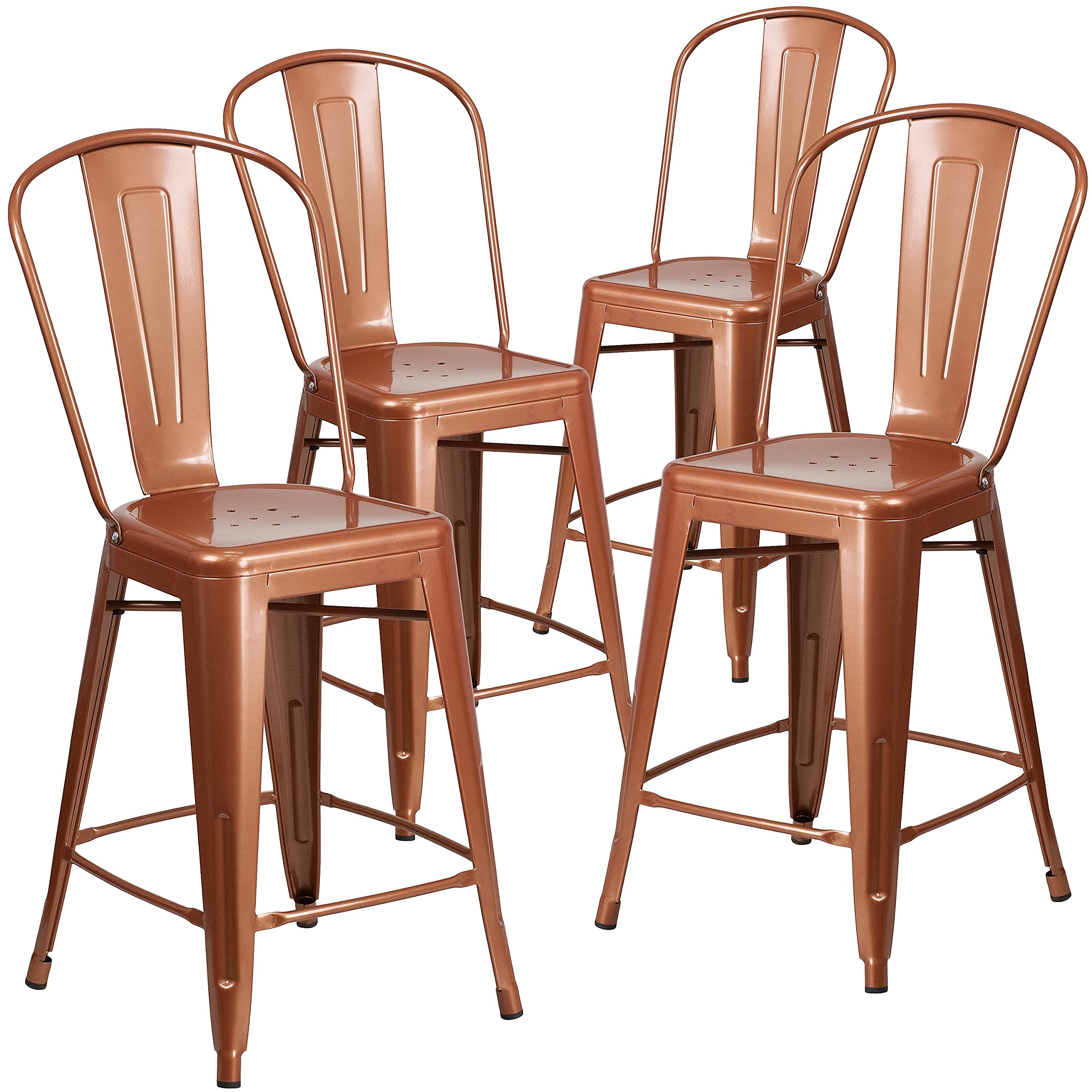 Flash Furniture Blake Commercial Grade 4 Pack 24" High Copper Metal Indoor-Outdoor Counter Height Stool with Back