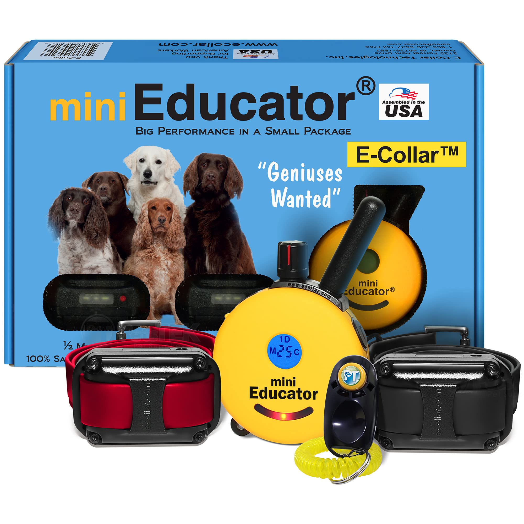 Mini Educator ET-302-1/2 Mile Rechargeable Dog Trainer Ecollar with Remote for Small, Medium, and Large Dogs by E-Collar Technologies - Electric, Vibration, Tone, and Stimulation Collar