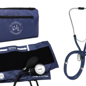 EMI EBL-430 Navy Sprague Rappaport Dual Head Stethoscope and Manual Aneroid Sphygmomanometer Blood Pressure with Large Adult Cuff (Cuff Size: 33 cm to 51 cm | 13 inch to 20 inch)