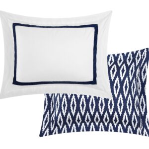 Chic Home 4 Piece Kendall Contemporary Greek Key Embroidered Reversible Queen Duvet Cover Set Navy Shams and Decorative Pillows Included