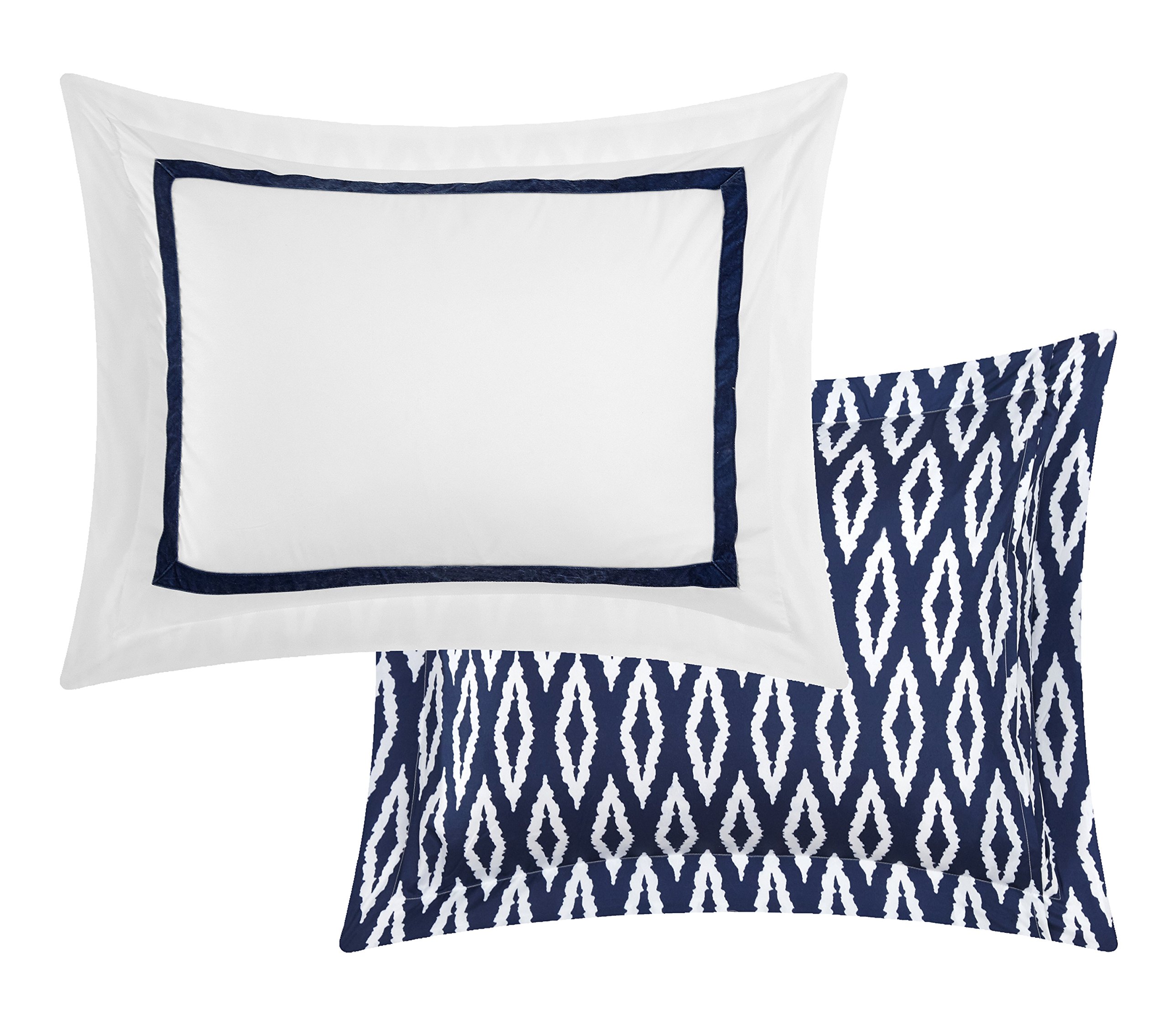 Chic Home 4 Piece Kendall Contemporary Greek Key Embroidered Reversible Queen Duvet Cover Set Navy Shams and Decorative Pillows Included