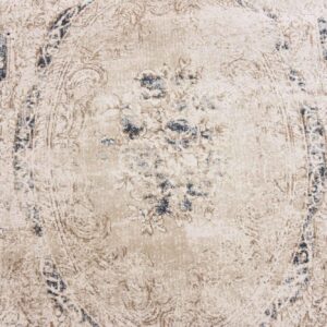 Unique Loom Chateau Collection Rustic, Vintage, Medallion, Textured, Distressed, Traditional Area Rug, 5 ft x 8 ft, Beige/Navy Blue