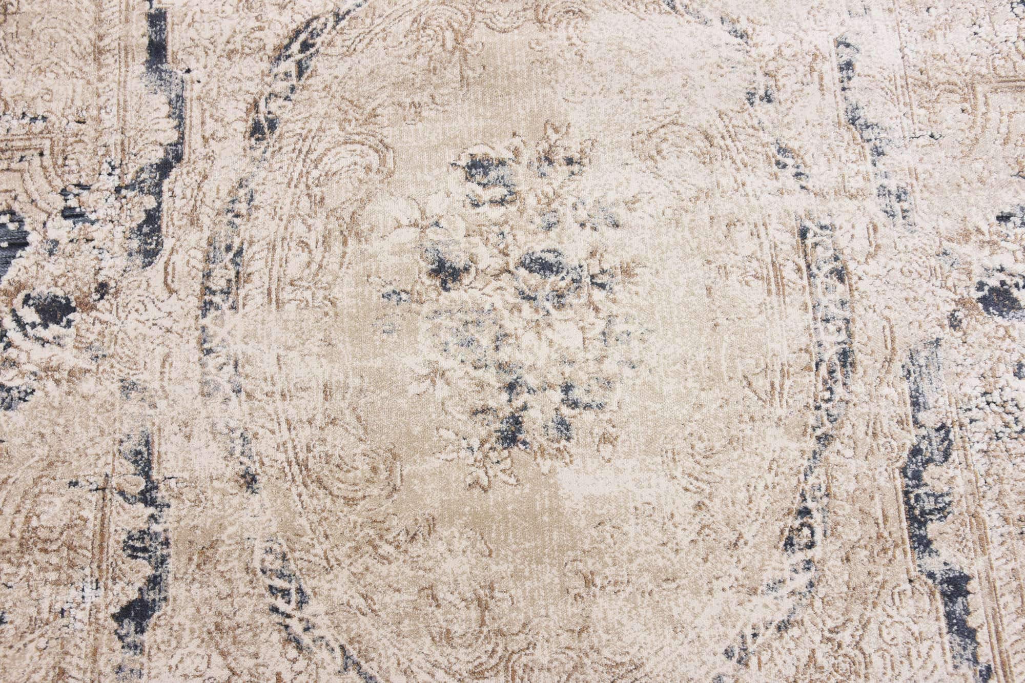 Unique Loom Chateau Collection Rustic, Vintage, Medallion, Textured, Distressed, Traditional Area Rug, 5 ft x 8 ft, Beige/Navy Blue