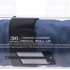 Speedball Canvas Roll Up Pencil Case, Denim W/Brown Trim, Holds Up To 36 Pencils