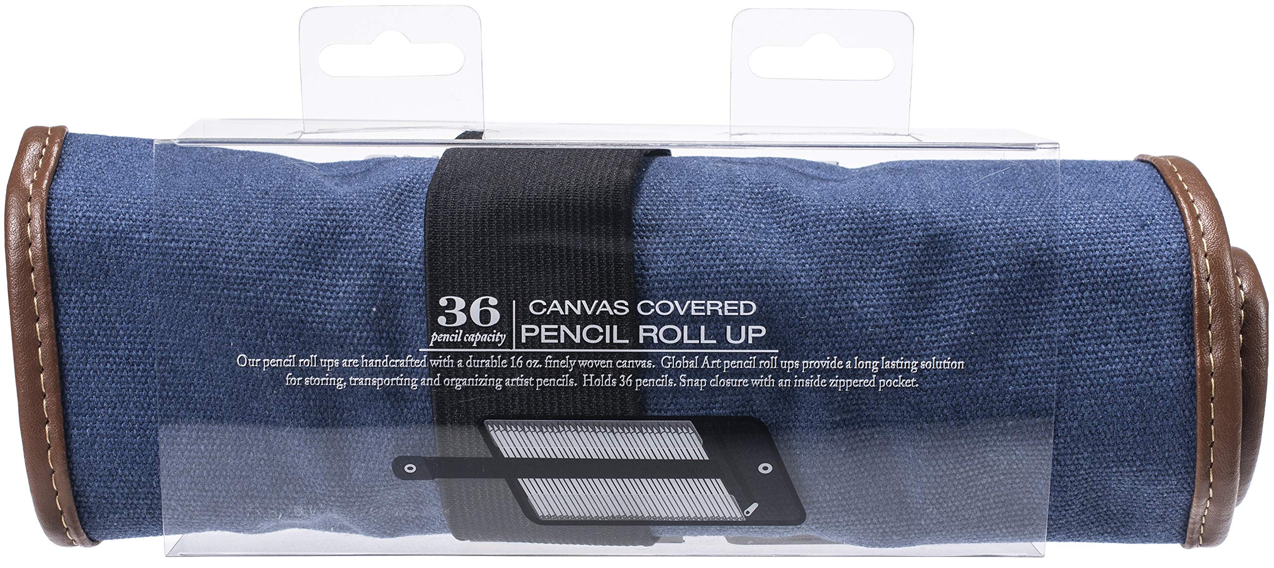 Speedball Canvas Roll Up Pencil Case, Denim W/Brown Trim, Holds Up To 36 Pencils