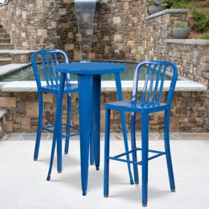 Flash Furniture Gael Commercial Grade 2 Pack 30" High Blue Metal Indoor-Outdoor Barstool with Vertical Slat Back