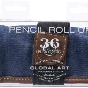 Speedball Canvas Roll Up Pencil Case, Denim W/Brown Trim, Holds Up To 36 Pencils