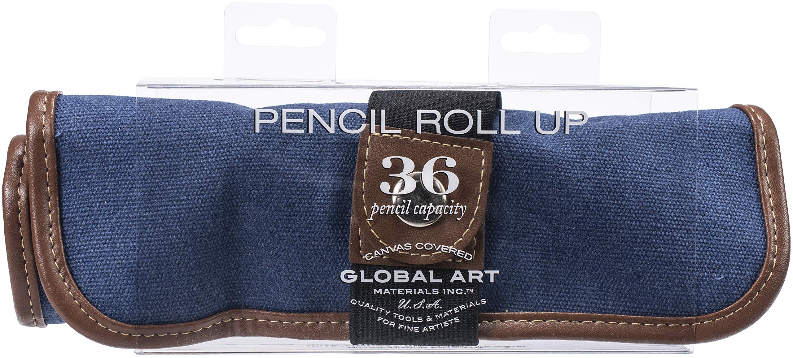 Speedball Canvas Roll Up Pencil Case, Denim W/Brown Trim, Holds Up To 36 Pencils