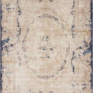 Unique Loom Chateau Collection Rustic, Vintage, Medallion, Textured, Distressed, Traditional Area Rug, 5 ft x 8 ft, Beige/Navy Blue