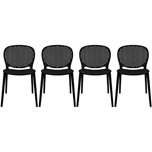 2xhome Set of 4 Modern Pool Patio Chairs, Stackable Dining Side Chairs for Indoor Outdoor Kitchen Living Room Restaurant, Black