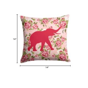 Caroline's Treasures BB1011-RS-PK-PW1414 Elephant Shabby Chic Pink Roses Fabric Decorative Pillow, Pink Machine Washable, Indoor Outdoor Decorative Pillow for Couch, Bed or Patio, 14Hx14W