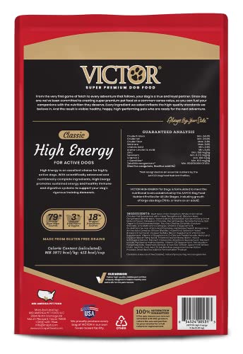 VICTOR Super Premium Dog Food – High Energy Dry Dog Food for Active Dogs – Gluten Free Dog Food with Beef and Chicken Meal Proteins for Sporting Dogs – All Breeds and All Life Stages, 5 lb