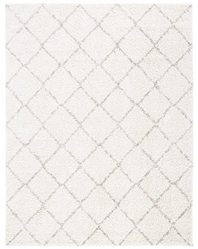 SAFAVIEH Arizona Shag Collection Area Rug - 9' x 12', Ivory & Beige, Diamond Trellis Design, Non-Shedding & Easy Care, 1.6-inch Thick Ideal for High Traffic Areas in Living Room, Bedroom (ASG742A)