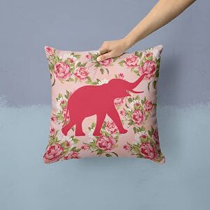 Caroline's Treasures BB1011-RS-PK-PW1414 Elephant Shabby Chic Pink Roses Fabric Decorative Pillow, Pink Machine Washable, Indoor Outdoor Decorative Pillow for Couch, Bed or Patio, 14Hx14W