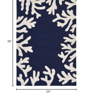 Liora Manne CAPRI Indoor/Outdoor Handmade Synthetic Blend Durable Area Rug - Traditional Border Coastal Beach Accent (Coral Border Navy) (2' x 3')