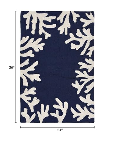 Liora Manne CAPRI Indoor/Outdoor Handmade Synthetic Blend Durable Area Rug - Traditional Border Coastal Beach Accent (Coral Border Navy) (2' x 3')