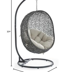 Modway EEI-2273-GRY-BEI Hide Wicker Rattan Outdoor Patio Porch Lounge Egg Set, Swing Chair with Stand, Beige