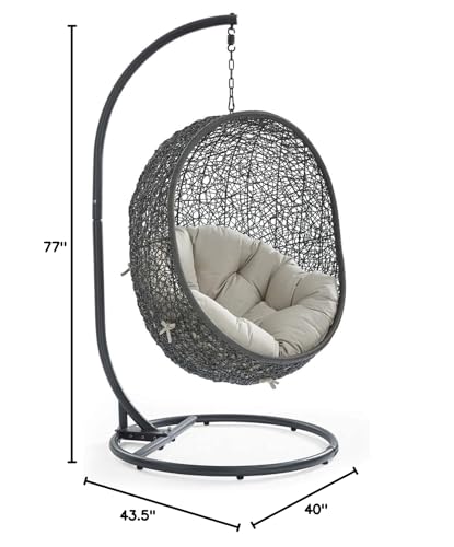 Modway EEI-2273-GRY-BEI Hide Wicker Rattan Outdoor Patio Porch Lounge Egg Set, Swing Chair with Stand, Beige