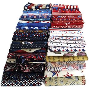 10 Fat Quarters - America USA Patriotic Fat Quarter Bundle Americana American 4th of July Stars and Stripes Assorted Quality Quilters Cotton Fabrics M228.02