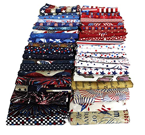 10 Fat Quarters - America USA Patriotic Fat Quarter Bundle Americana American 4th of July Stars and Stripes Assorted Quality Quilters Cotton Fabrics M228.02