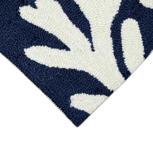 Liora Manne CAPRI Indoor/Outdoor Handmade Synthetic Blend Durable Area Rug - Traditional Border Coastal Beach Accent (Coral Border Navy) (2' x 3')