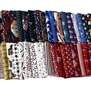 10 Fat Quarters - America USA Patriotic Fat Quarter Bundle Americana American 4th of July Stars and Stripes Assorted Quality Quilters Cotton Fabrics M228.02