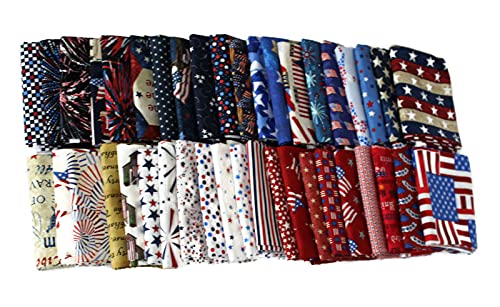 10 Fat Quarters - America USA Patriotic Fat Quarter Bundle Americana American 4th of July Stars and Stripes Assorted Quality Quilters Cotton Fabrics M228.02