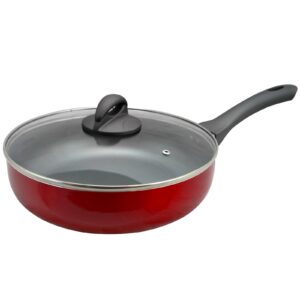 oster herscher non-stick aluminum saute lid, tanslucent, 3.5 qt sauce pan, translucent red