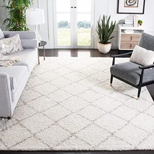 safavieh arizona shag collection area rug - 9' x 12', ivory & beige, diamond trellis design, non-shedding & easy care, 1.6-inch thick ideal for high traffic areas in living room, bedroom (asg742a)