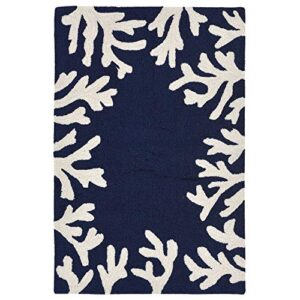 liora manne capri indoor/outdoor handmade synthetic blend durable area rug - traditional border coastal beach accent (coral border navy) (2' x 3')