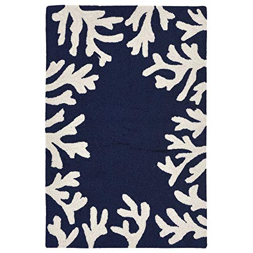 Liora Manne CAPRI Indoor/Outdoor Handmade Synthetic Blend Durable Area Rug - Traditional Border Coastal Beach Accent (Coral Border Navy) (2' x 3')