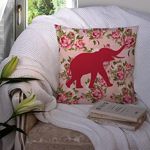 Caroline's Treasures BB1011-RS-PK-PW1414 Elephant Shabby Chic Pink Roses Fabric Decorative Pillow, Pink Machine Washable, Indoor Outdoor Decorative Pillow for Couch, Bed or Patio, 14Hx14W