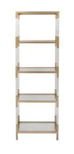 deco 79 metal minimalistic 5 tier shelving unit with clear glass shelves and acrylic legs, 22" x 15" x 69", gold